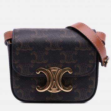 Celine Brown Mini Triomphe Coated Canvas Crossbody