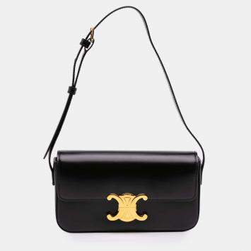 Celine Black Shiny Calfskin Claude Shoulder Bag