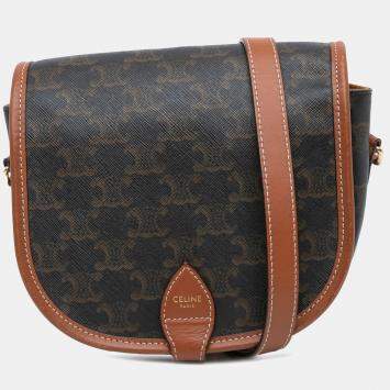 Celine Brown Medium Triomphe Coated Canvas Folco Crossbody