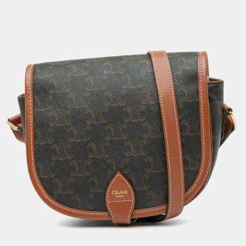 Celine Brown Medium Triomphe Coated Canvas Folco Crossbody