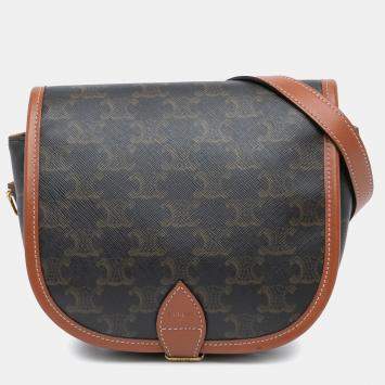 Celine Brown Medium Triomphe Coated Canvas Folco Crossbody