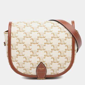 Celine White Medium Triomphe Coated Canvas Folco Crossbody Bag