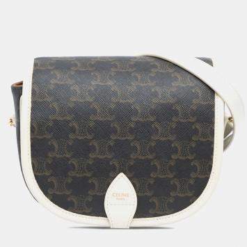 Pre Owned Celine Brown Medium Triomphe Coated Canvas Folco Crossbody Bag
