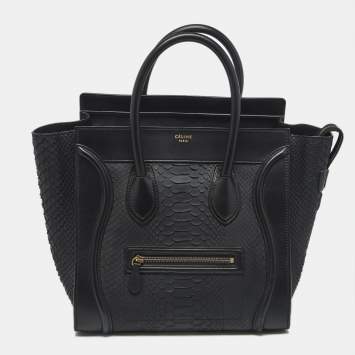 Pre Owned Celine Black Python Mini Luggage Tote