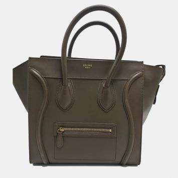 Pre Owned Celine Phantom Luggage Medium Green Leather Tote Bag