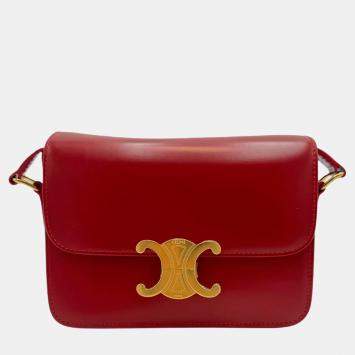Celine Triomphe Teen Red Shiny Calfskin Shoulder Bag