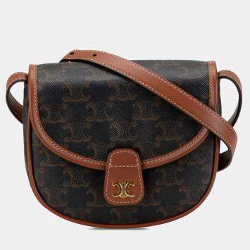 Pre Owned Celine Brown Mini Triomphe Coated Canvas Besace Crossbody