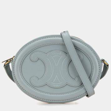 Pre Owned Celine Blue Small Calfskin Cuir Triomphe Oval Crossbody