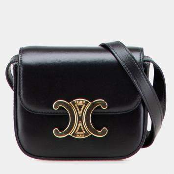Pre Owned Celine Black Mini Shiny Calfskin Triomphe Crossbody Bag