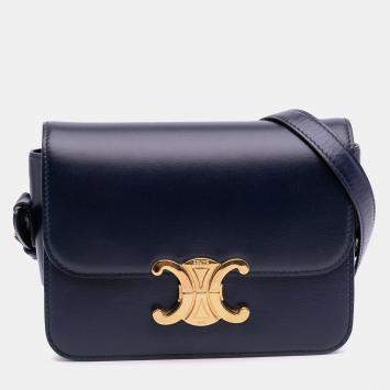 Pre Owned Celine Blue Teen Shiny Calfskin Triomphe Crossbody