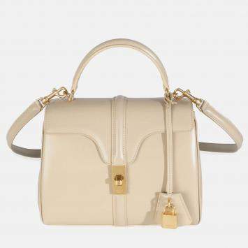 Celine Limestone Satinated Calfskin Small 16 Top Handle Bag
