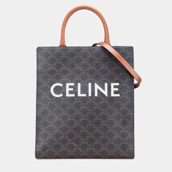Pre Owned Celine Brown Small Triomphe Coated Canvas Vertical Cabas Tote