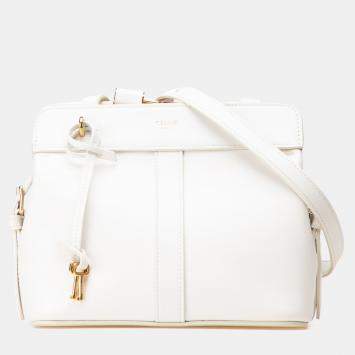 Pre Owned Celine White Teen Leather Cabas De France Crossbody