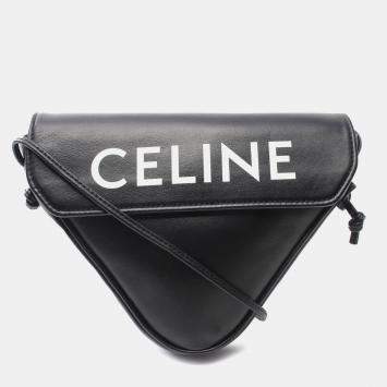 Pre Owned Celine Black Smooth Calfskin Logo Triangle Crossbody Bag