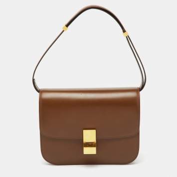 Pre Owned Celine Brown Leather Medium Classic Box Shoulder Bag