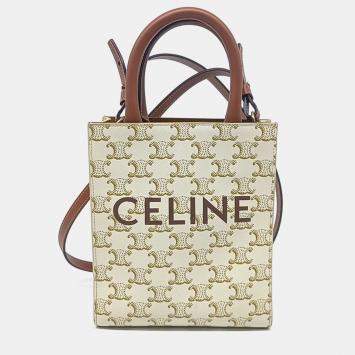 Pre Owned Celine Brown Cream PVC Triumph Cabas Vertical Mini bag