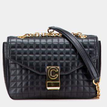 Pre Owned Celine Black Medium Quilted Calfskin C Crossbody