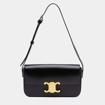 Pre Owned Celine Black Shiny Calfskin Claude Shoulder Bag