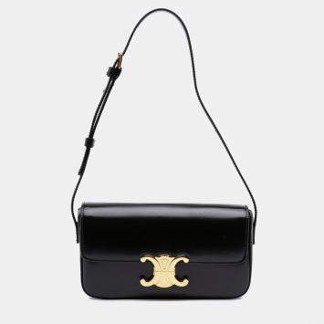 Pre Owned Celine Shiny Calfskin Black Claude Shoulder Bag