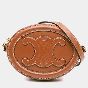 Pre Owned Celine Brown Small Calfskin Cuir Triomphe Oval Crossbody