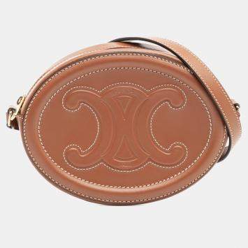 Pre Owned Celine Brown Small Calfskin Cuir Triomphe Oval Crossbody