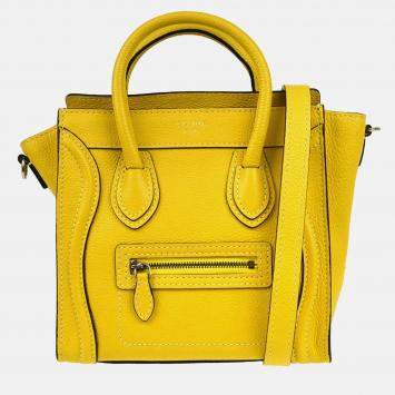 Pre Owned Celine Nano Luggage Yellow Leather Tote Bag