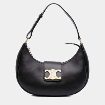 Pre Owned Celine Black Medium Calfskin Triomphe Ava Shoulder Bag