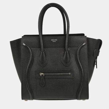 Pre Owned Celine Black Leather Micro Luggage Tote Bag