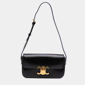 Pre Owned Celine Black Shiny Calfskin Claude Shoulder Bag