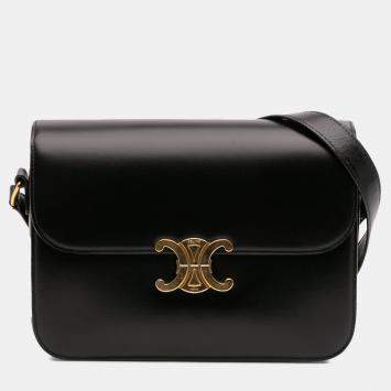 Pre Owned Celine Black Large Shiny Calfskin Triomphe Crossbody