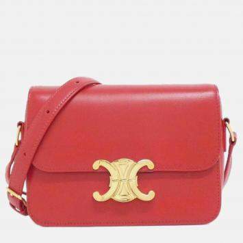 Pre Owned Celine Teen Triomphe Red Calf Leather Shoulder Handbag