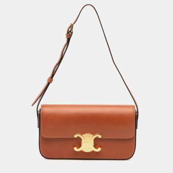 Pre Owned Celine Brown Shiny Calfskin Claude Shoulder Bag