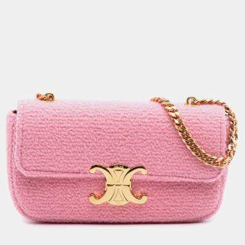 Pre Owned Celine Pink Tweed Claude Chain Shoulder Bag