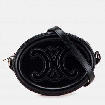 Pre Owned Celine Small Calfskin Black Cuir Triomphe Oval Crossbody