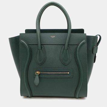 Pre Owned Celine Luggage Shopper Micro Dark Green Leather Handbag
