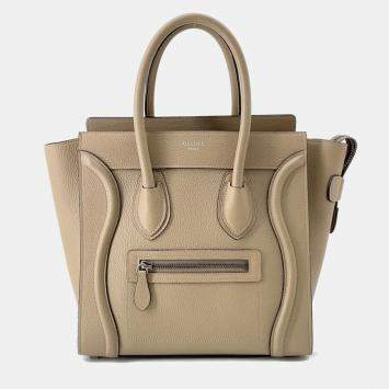 Pre Owned Celine Luggage Shopper Micro Beige Leather Handbag