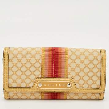 Pre Owned Celine Orange/Yellow Macadam Print Fabric and Croc Embossed Leather Flap Continental Wallet