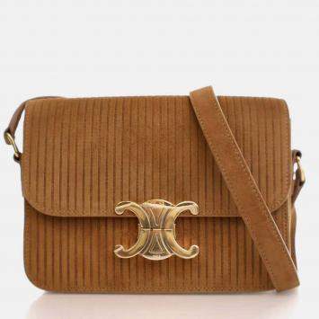 Pre Owned Celine Triomphe Teen Brown Suede Shoulder Bag