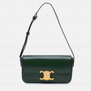 Pre Owned Celine Green Shiny Calfskin Claude Shoulder Bag