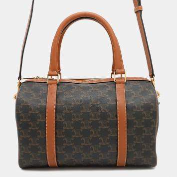 Pre Owned Celine Triomphe Mini Tan PVC Leather Boston Bag