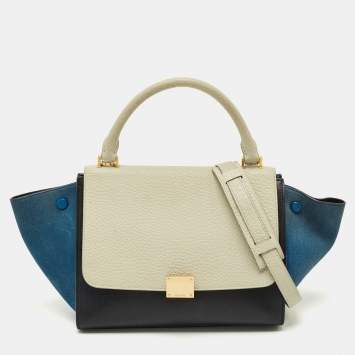 Pre Owned Celine Tricolor Leather and Nubuck Mini Trapeze Top Handle Bag