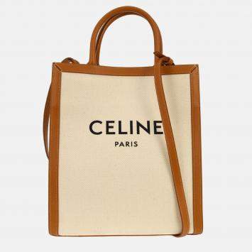 Pre Owned Celine White Brown Vertical Cabas 2way Tote Bag