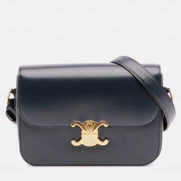 Pre Owned Celine Blue Classique Shiny Calfskin Triomphe Crossbody