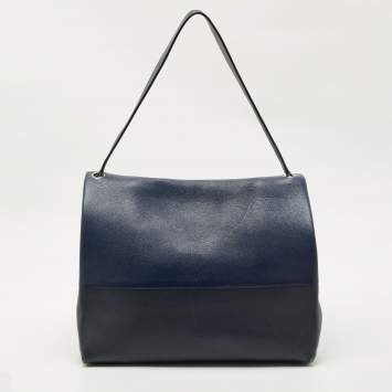 Pre Owned Celine Two Tone Blue Leather and Suede All Soft Shoulder Bag