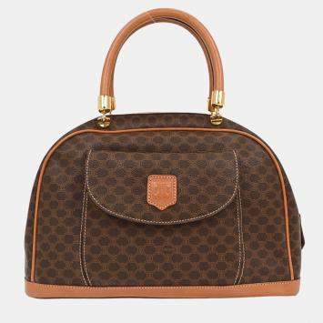 Pre Owned Celine Brown Coated Canvas Leather Macadam Handbag