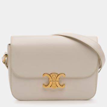Pre Owned Celine Beige Classique Shiny Calfskin Triomphe Crossbody