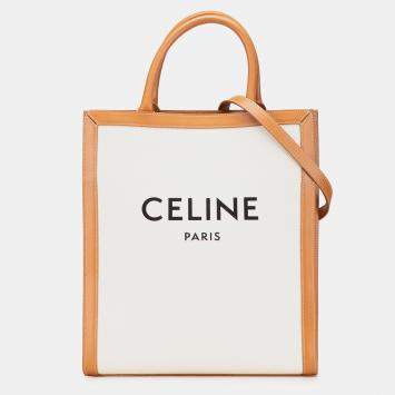 Pre Owned Celine Beige Small Canvas Vertical Cabas Satchel