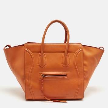 Pre Owned Celine Orange Leather Medium Phantom Luggage Tote