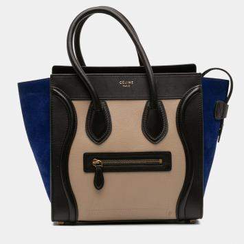Pre Owned Celine Brown Micro Tricolor Leather Luggage Tote