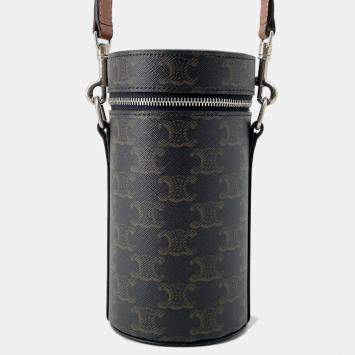 Pre Owned Celine Triomphe Cylindrical Shoulder Bag Black/Brown Pvc Leather